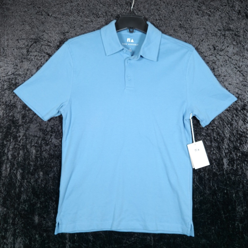 Free Assembly Mens Luxe Everyday Polo Shirt Blue Chambray Small